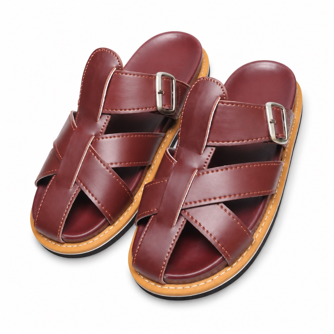 Mens Brown Strap Sandals with Buckle